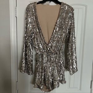 Silver + Rose Gold Sequined Romper